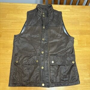 Mountain And‎ Isles Vest Jacket Mens Size M Brown Waxed Canvas Flannel Lined Zip